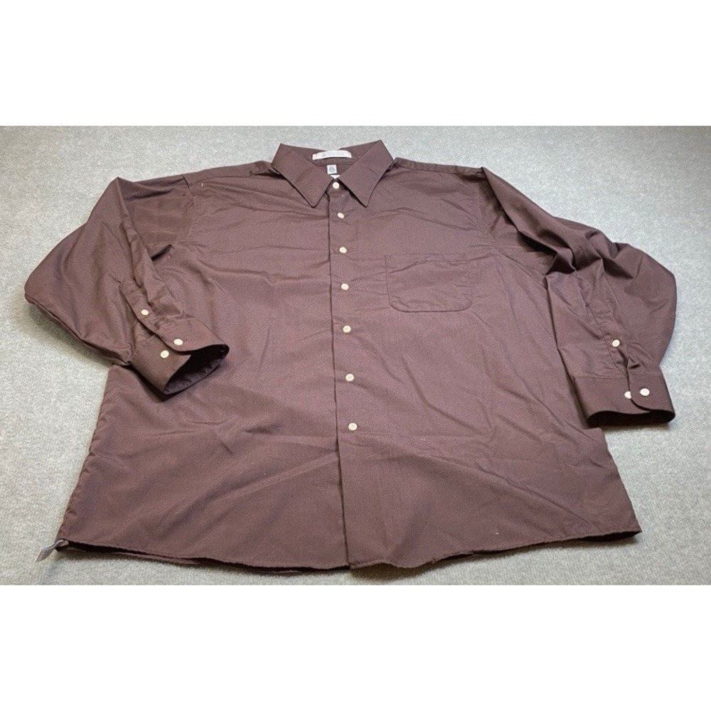 NWT Geoffrey Beene Button Up Men 17.5 32/33 Brown Wrinkle Free Long Sleeve Shirt